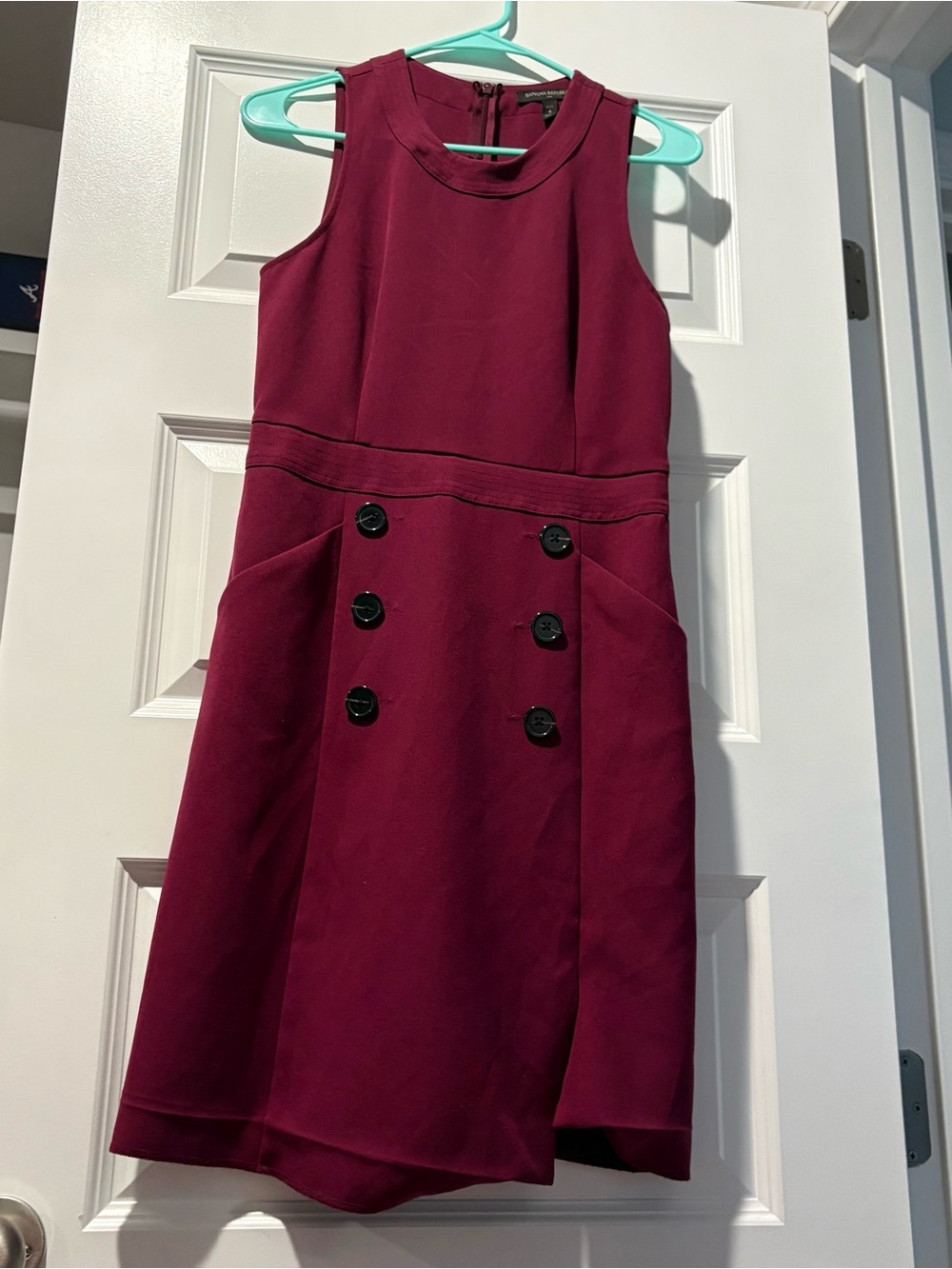 Banana Republic Sleeveless Burgundy Shift Dress with Button Accents